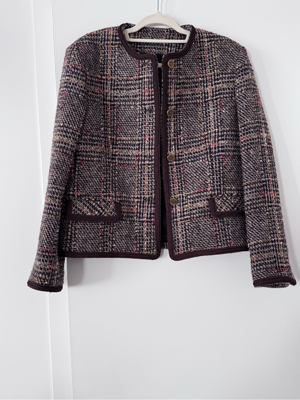 Keigan Celine-styled Women's Tweed Jacket in Brown Plaid